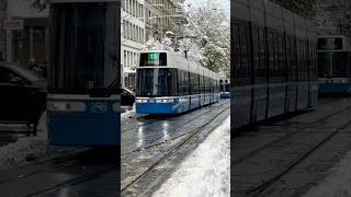 Trams in Zurich city center Bahnhofstrasse on a muddy winter day 🇨🇭Zürich Switzerland [upl. by Kado154]