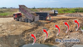 Incredible Land Filling Long Operation In Deep Pond Dozer Komatsu D58 Pouring Soil Ft Mini Dumper [upl. by Zaslow439]