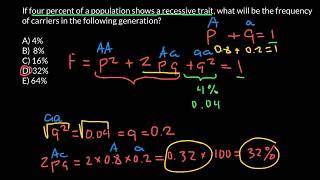 How to find frequency of heterozygous genotype if frequency of recessive phenotype is known [upl. by Bentley]