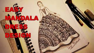 Mandala Art Dress DesignHow to Draw and Design an Easy Dress for Beginners [upl. by Samy]