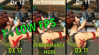 Fortnite  1 LOW FPS Comparison  RX 6600 XT Dx11 vs Dx 12 vs Performance Mode [upl. by Odnuges]