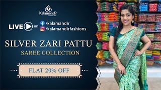 Silver Zari Pattu Sarees  FLAT 20OFF  Kalamandir Sarees LIVE [upl. by Ahsinnod]