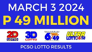 Lotto Result March 3 2024 9pm PCSO [upl. by Nodlehs]