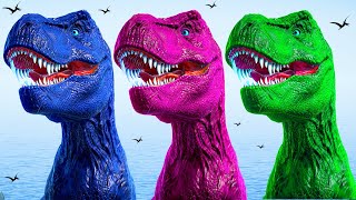 Dinosaur T Rex Tyrannosaurus Rex Dinos Colors vs Indominus Rex Dinosaurs Fighting Jurassic World [upl. by Rosita]