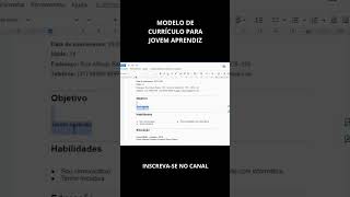 Como fazer currículo para Jovem Aprendiz Veja o modelo [upl. by Alane142]