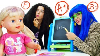 Baby Annabell doll amp Disney princess back to school Disney princesses pretend play teacher [upl. by Nnaeel]