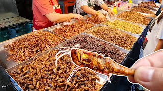 Exotic Thai Street Food Fried Insects Taste Test of the bugs grasshopper cricket  food around me [upl. by Oirtemed841]