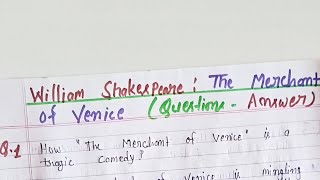 The Merchant Of Venice  Question And Answer Ba First Year Englishliterature Englishliterature743 [upl. by Drhcir]