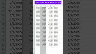 Split dates into day month and year excel excelshortcuts exceltips excelformula exceltricks [upl. by Ydissak417]