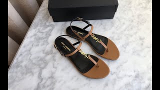 Saint Laurent Cassandra Sandals In Vegetable Tanned Leather Marron Gold Review [upl. by Emad]