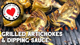 Grilled Artichokes Recipe With Garlic Aioli Dipping Sauce  Cooking Up Love [upl. by Georgianna523]