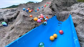 Marble Run ☆ Sand Mountain Slope amp Rain Gutter Course [upl. by Birdie]