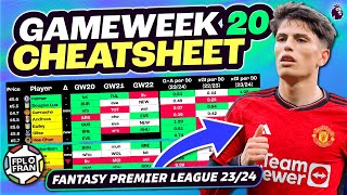 FPL GW20 CHEATSHEET amp Transfer Tips  Fantasy Premier League 202324 [upl. by Opalina]