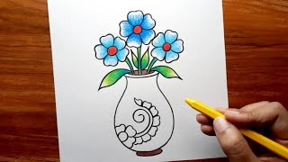 Flower Pot Drawing  Simple Flower Pot Drawing  Easy Flower Vase Drawing for Beginners [upl. by Doelling]