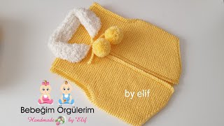 Peluş Yakalı Haroşa örgü Kolay Bebek Yeleği crochet kinitting baby kids [upl. by Tocs951]