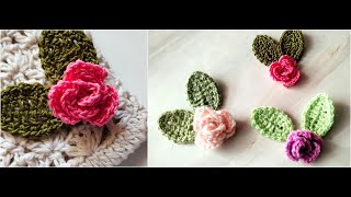 Crochet rose with leaf in Tamil  easy beginner crochet flower tutorial in Tamil [upl. by Eitsirhc]