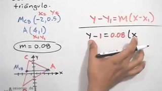 Ecuación de la mediana en un triángulo  geometría analítica PARTE 12 [upl. by Trebleda]