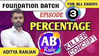 DAY3  PERCENTAGE प्रतिशतता  AB RULE KILLER CONCEPT  All Govt Exams  BY ADITYA SIR [upl. by Lindsy221]