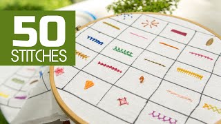 50 Hand Embroidery Stitches Beginners Tutorials by HandiWorks [upl. by Araeic]