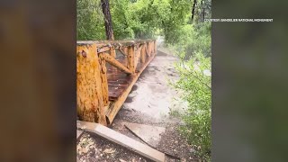 Major flash flooding closes most trails bridges in Bandelier National Monument [upl. by Ilyah]