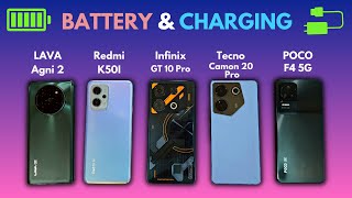 Battery Drain amp Charging Infinix GT 10 Pro vs POCO F4 vs Redmi K50i vs Lava Agni 2 vs Camon 20 Pro [upl. by Nlocnil]