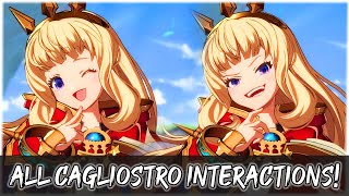 All CAGLIOSTRO Interactions Intros  Granblue Fantasy Versus  GBVS [upl. by Oelak]