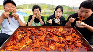 알이 가득 쭈꾸미와 우동사리 가득 넣은 쭈꾸미 삼겹살 Stirfried webfoot octopus pork belly 요리amp먹방  Mukbang eating show [upl. by Rosenfeld]