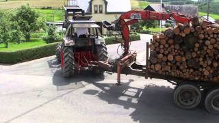 David Brown und Hiab Kran auf eigenbau Rückewagen mit Wechselpritsche für Kurzholz [upl. by Delisle]