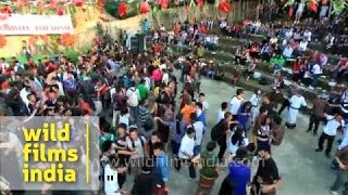 Crowd gathers for a mass dance at the Anthurium festival  Mizoram [upl. by Luapnaes]