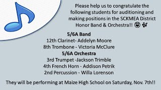 Honor Band Announcement  Novmeber12 2024 [upl. by Ecinahs592]