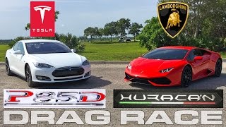 Tesla Model S P85D Ludicrous vs Lamborghini Huracan LP6104 Drag Race [upl. by Kelby124]