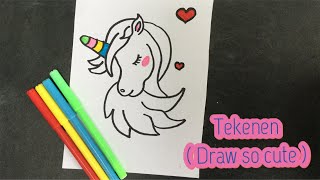 ★ DIY SCHATTIGE EENHOORN TEKENEN  UNICORN TEKENEN ★ Leren tekenen Unicorn Nederlands [upl. by Adyahs]