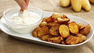 Knusprige Potato Wedges aus dem Ofen mit Sour Cream Sauce  knusprige Ofenkartoffeln mit Schale [upl. by Hoeve]