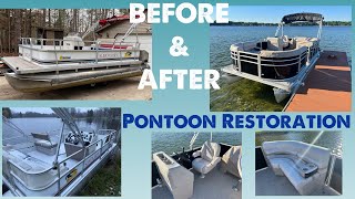 Pontoon Boat Restoration Project  BEFORE amp AFTER 1996 OMC Pontoon [upl. by Bobbee]