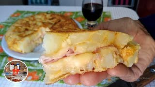 ALTA TORTILLA DE PAPAS RELLENA CON JAMÓN Y QUESO [upl. by Sirad]