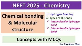 NEET 2025 Chemistry  Chemical bonding amp Molecular structure  Hydrogen Boning amp its Types  L 9 [upl. by Arnon]