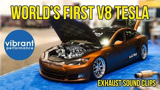 We Brought a Tesla to SEMA its LS Swapped though Rich Rebuilds V8 Tesla [upl. by Ecnadnak]