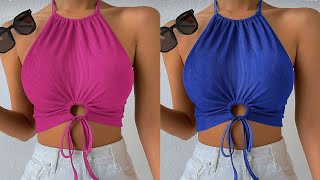 DIY Halter neck top with drawstrings and a front knot [upl. by Niatsirt]