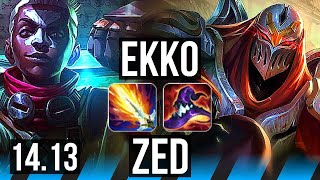 EKKO vs ZED MID  1012 Legendary 500 games  EUNE Master  1413 [upl. by Adnorrehs]