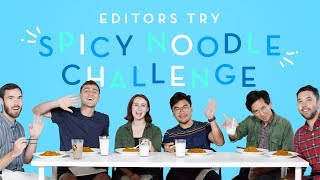 HiHo Editors Try the Spicy Noodle Challenge  Editors Try  HiHo Kids [upl. by Saxela]