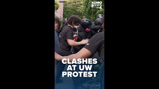 Protestors spray paint KOMO camera at UW encampment conservative Charlie Kirk debates students [upl. by Eirek700]