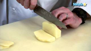 Knife Skills  How to Cut a Paysanne With a Potato [upl. by Auqkinahs]