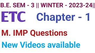 BE Sem 3  ETC winter 2023  Chapter  1  Most IMP Questions [upl. by Ytsirc593]