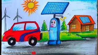 solar energy drawingsolar panel drawing with oil pastel colour [upl. by Enoryt453]