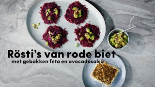 Rösti’s van rode biet met gebakken feta en avocado – recept – Allerhande [upl. by Pero]