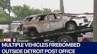 Vehicles torched outside US Post Office on Detroits east side [upl. by Darraj]