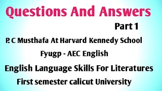 Questions And Answers of P C Musthafa At Harvard Kennedy School Fyugp AEC English for Literatures [upl. by Justinian]