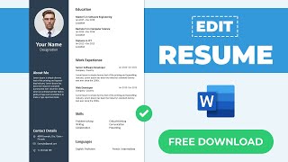 How to Edit Resume in MS Word  CV Template Word  Free Download  Quick Resume [upl. by Keeley341]