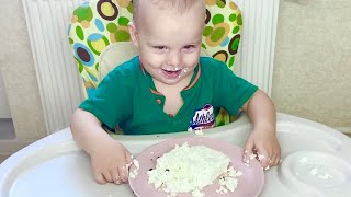 Funny Reaction of capricious BABY to BIG mountain of cottage cheese [upl. by Nyllij]