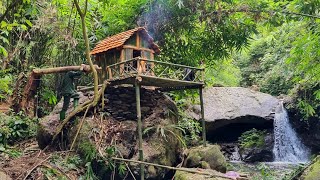 Building Complete Survival Bushcraft Shelter On High Cliff Start To Finish  King Of Satyr [upl. by Annoynek]